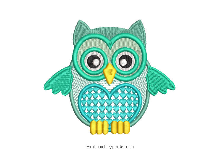 Cute owl heart embroidery