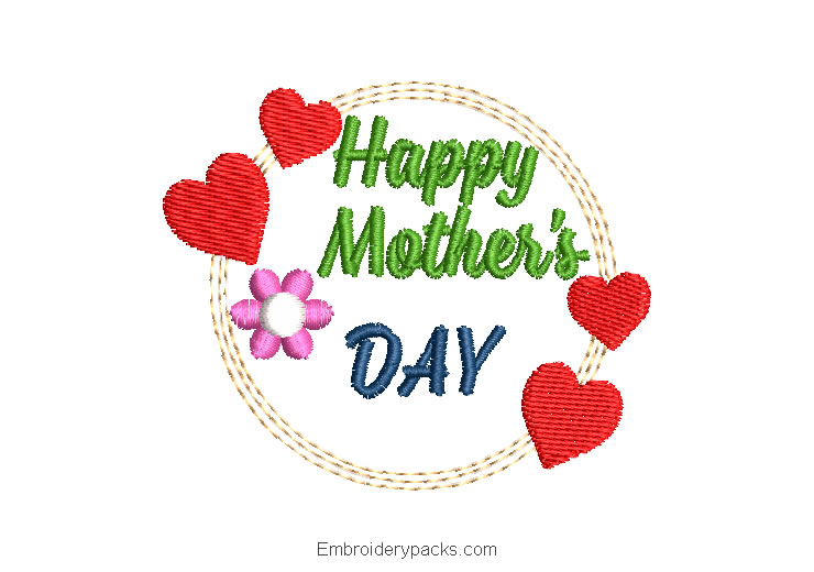 Embroidered Design Happy Mother's Day with Heart