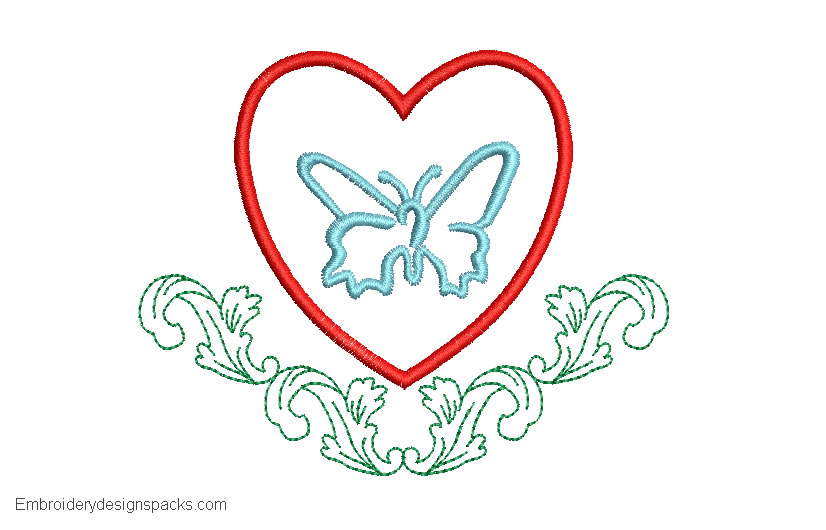 Embroidered Heart Design with Butterfly