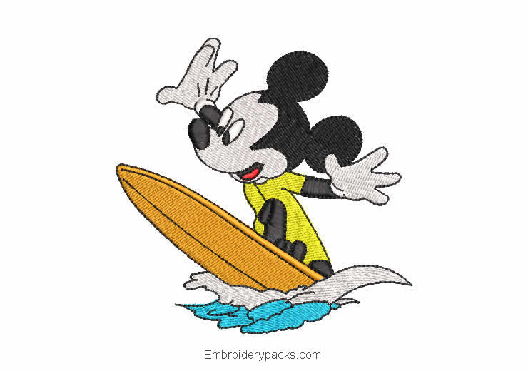 Embroidered design mickey mouse in boat