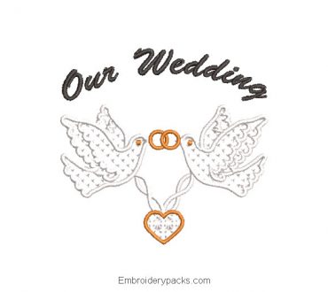 Embroidery letter of our wedding with dove
