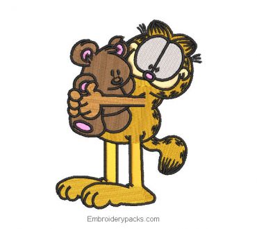 Garfield and his cuddly bear embroidery