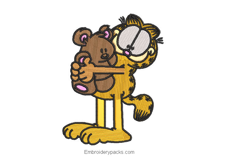 Garfield and his cuddly bear embroidery