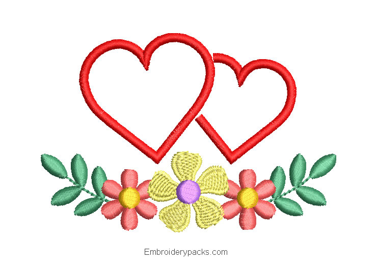 Heart with flowers embroidery design