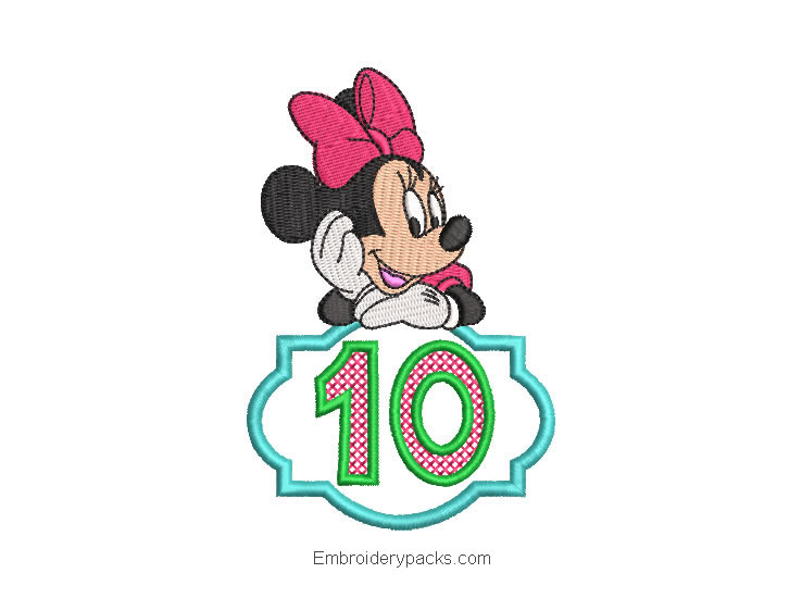 Minnie Number 10 Embroidered Design