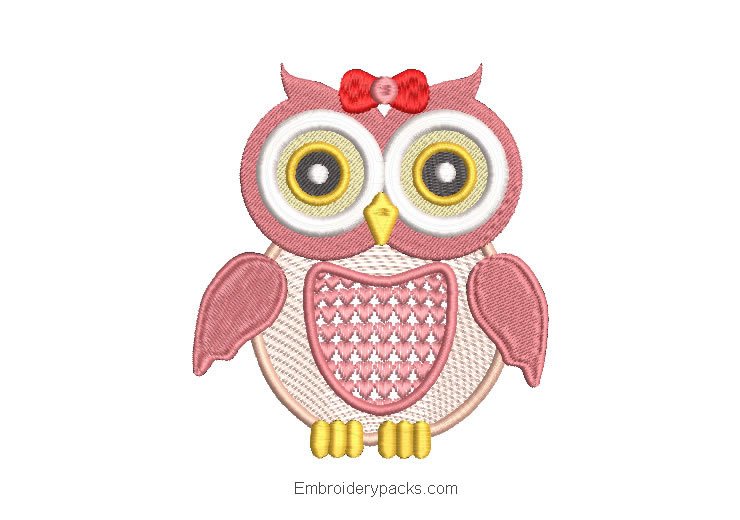 Pink Owl Embroidered Design