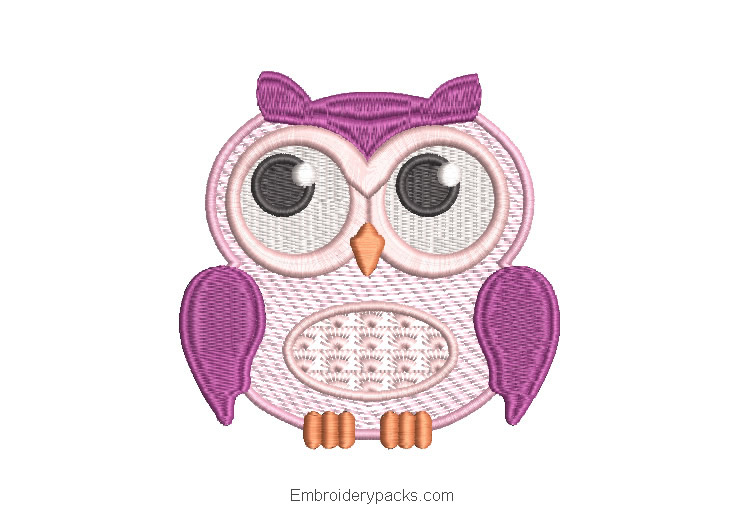 Purple Owl Machine Embroidery Design
