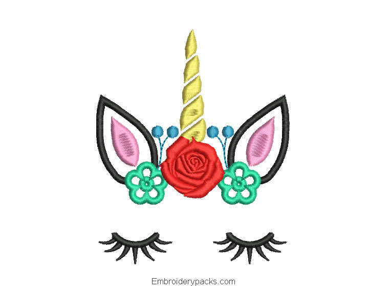 Unicorn face with rose embroidery design