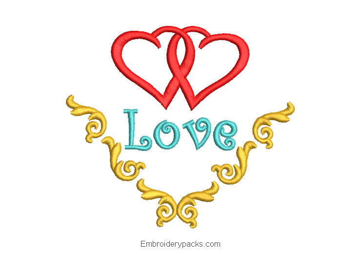 2 hearts embroidery design for wedding