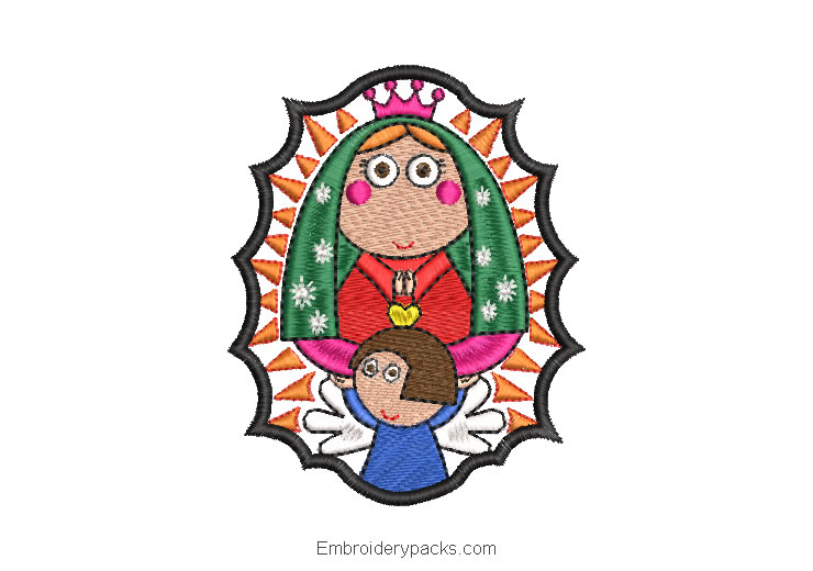 Animated virgin of guadalupe embroidered design