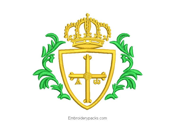 Asturias Cross with Crown Embroidery Design