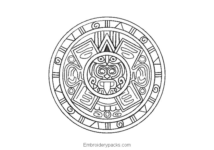 Aztec calendar embroidery design