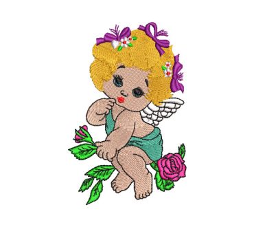 Baby Angel with Rose Embroidery Designs