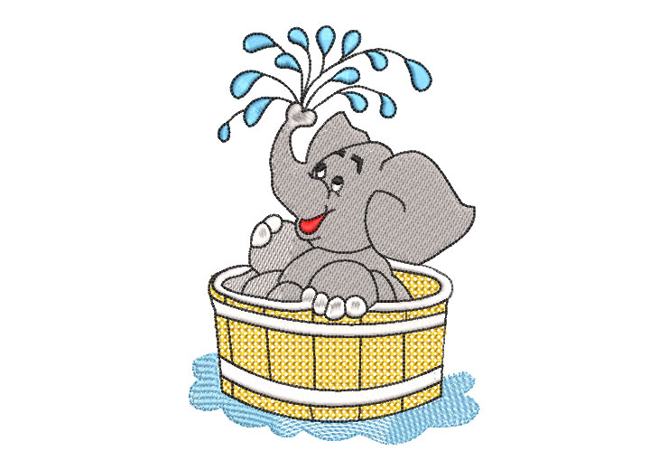 Baby Elephant in Basket Embroidery Designs