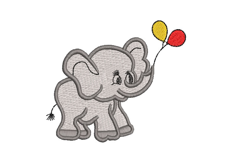 Baby Elephant with Balloons Embroidery Designs