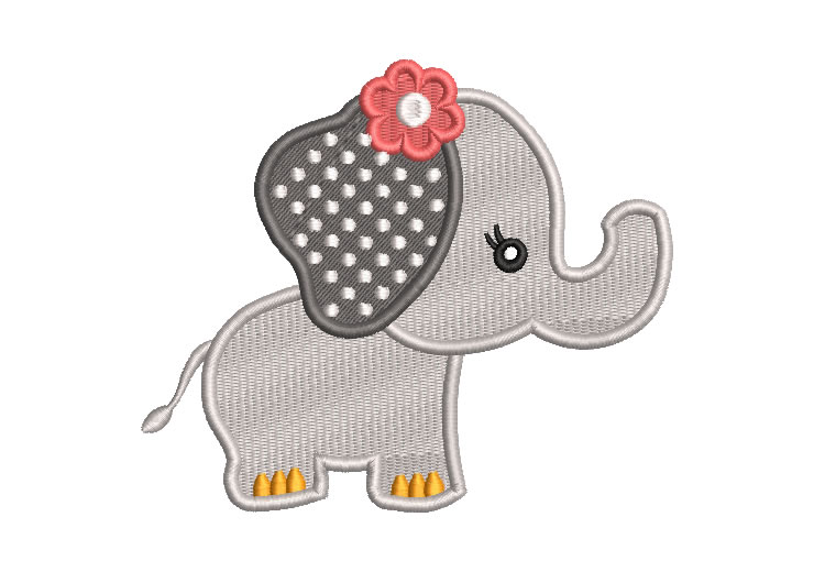 Baby Elephant with Flowers Embroidery Designs
