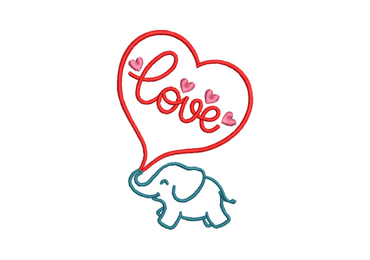 Baby Elephant with Heart Embroidery Designs