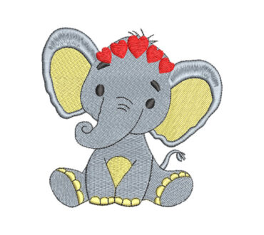 Baby Elephant with Heart Headband Embroidery Designs