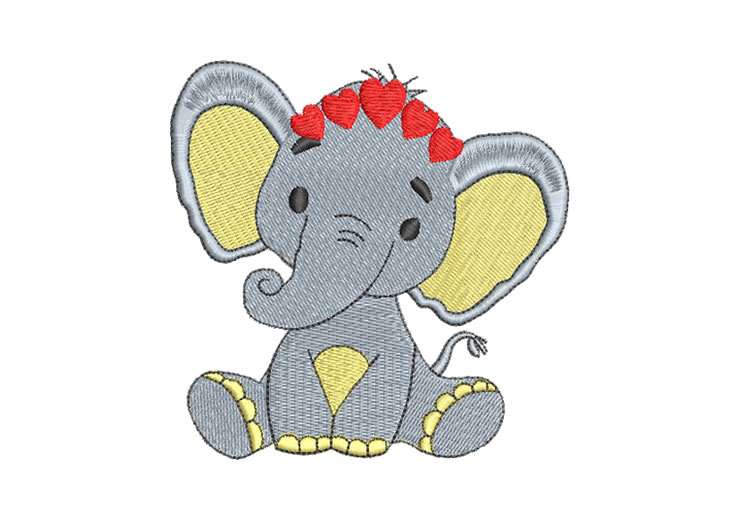 Baby Elephant with Heart Headband Embroidery Designs