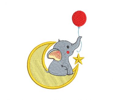 Baby Elephant with Moon Embroidery Design