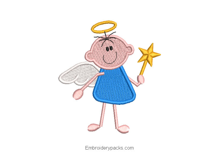Baby angel with magic star embroidery design
