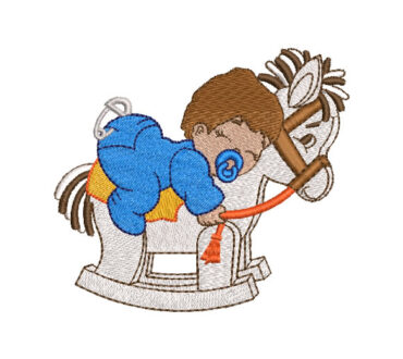 Baby on Toy Horse Embroidery Designs