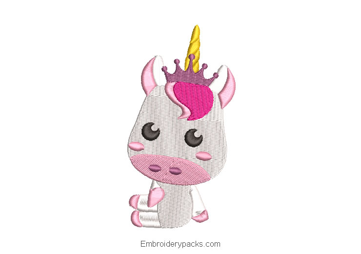 Baby unicorn pony embroidery design