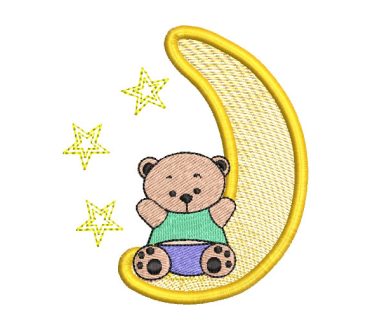 Bear with Moon and Stars Embroidery Designs