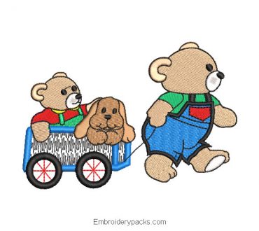 Bears in Cart Embroidery Design