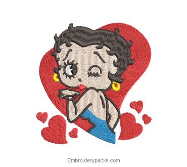 Betty Boop Embroidered Design with Hearts