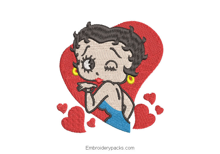 Betty Boop Embroidered Design with Hearts