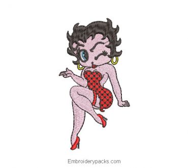 Betty Boop Embroidered Design with Red Dress