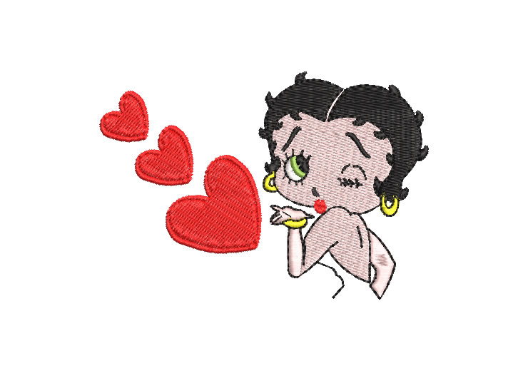 Betty Boop with Heart Embroidery Designs