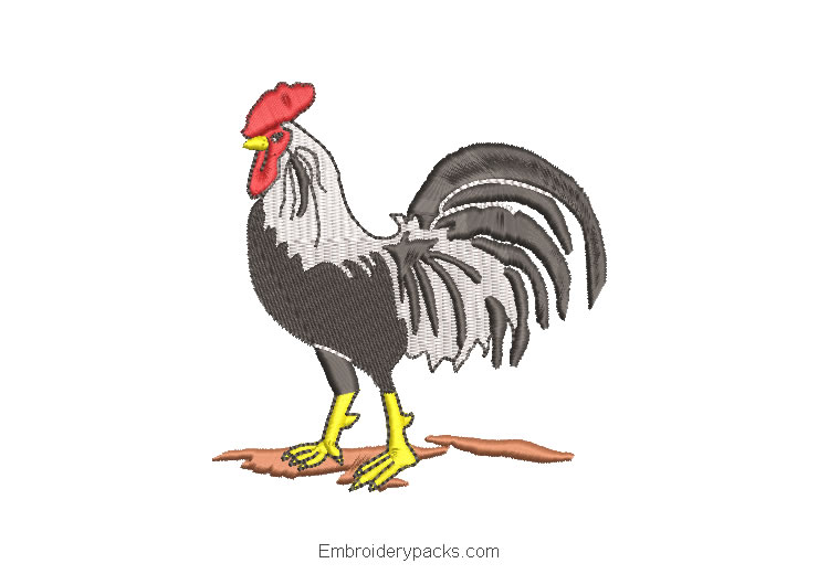 Black and White Rooster Embroidery Design