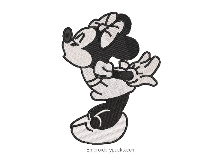 Black and white minnie mouse embroidery design