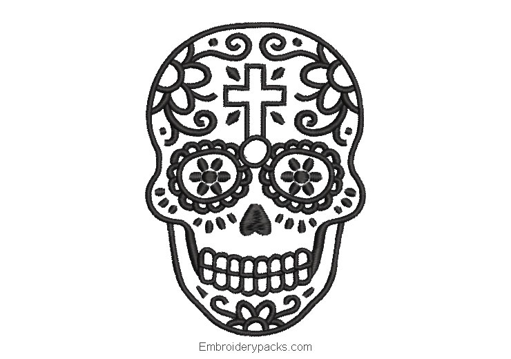 Black catrina skull embroidery design
