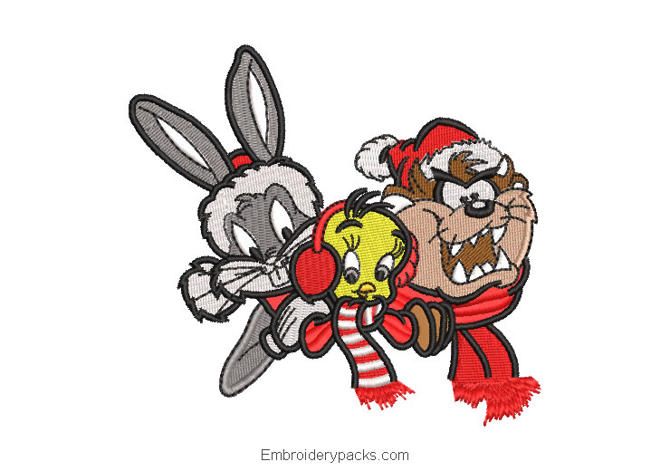 Bugs Bunny Tweety and Taz Christmas Embroidery