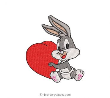 Bugs Bunny rabbit embroidery with heart