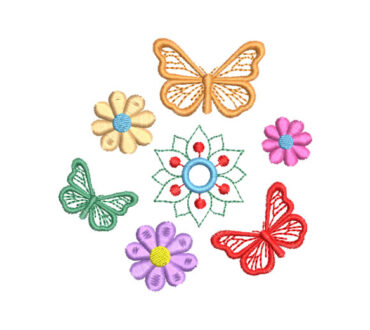 Butterflies with Colorful Flowers Embroidery Designs
