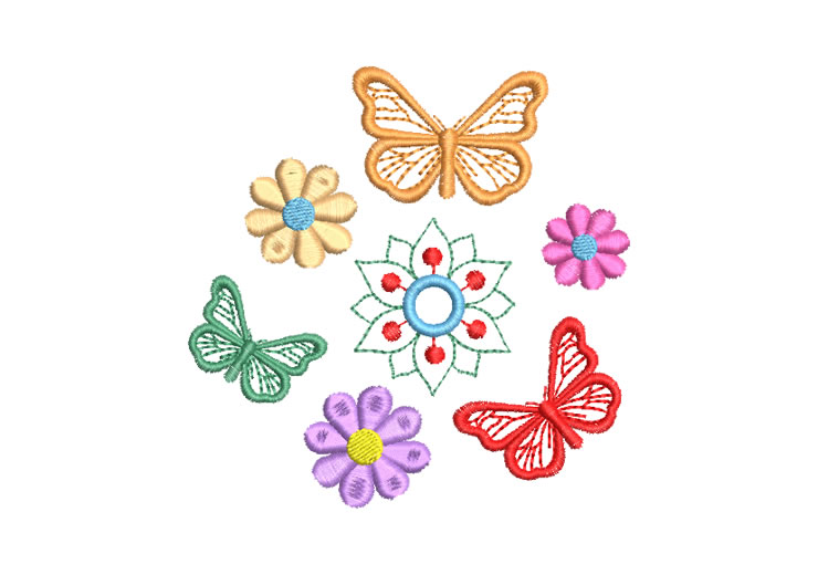 Butterflies with Colorful Flowers Embroidery Designs