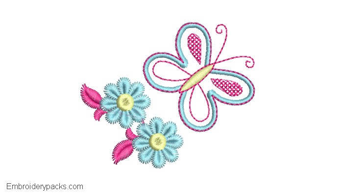 Butterfly embroidery with flowers