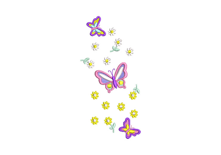 Butterfly with Beautiful Flowers Embroidery Designs