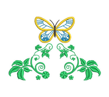 Butterfly with Leaves and Flowers Embroidery Designs