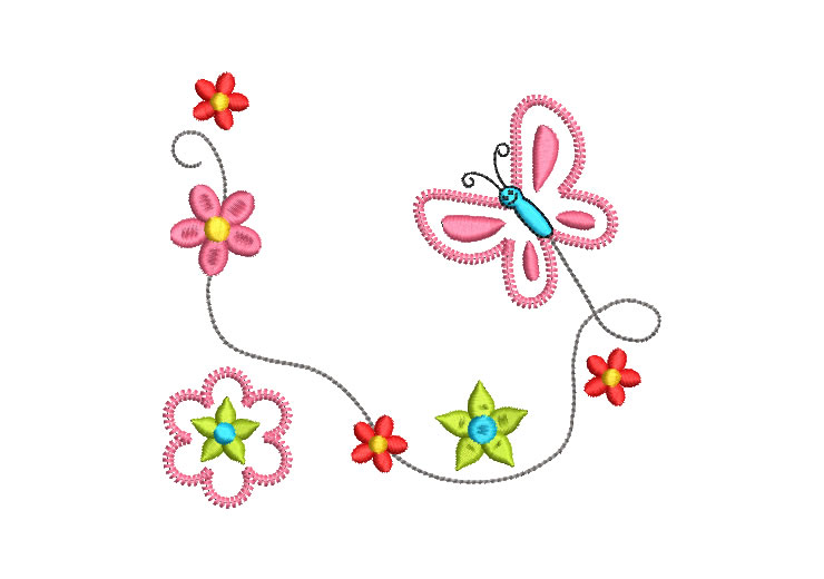 Butterfly with Pretty Flowers Embroidery Designs