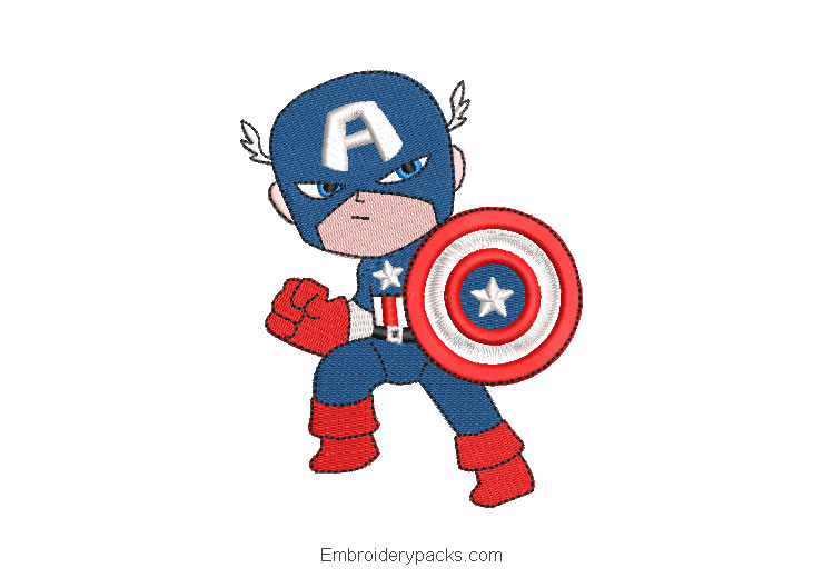 Cartoon Baby Captain America Superhero Embroidery Design
