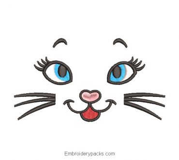 Cat face design for machine embroidery