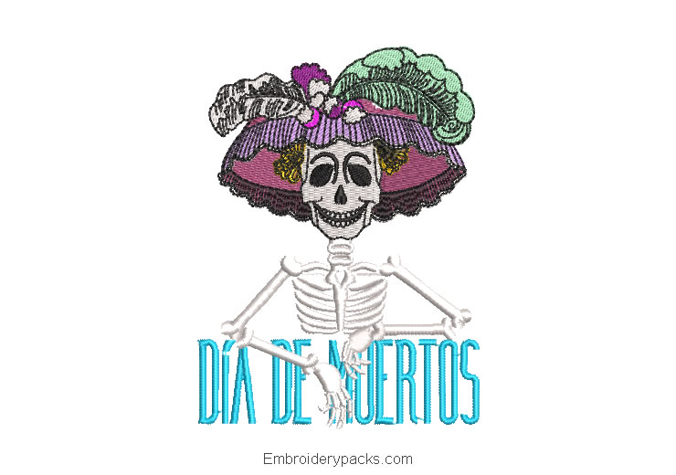Catrina skull embroidery day of the dead