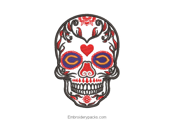 Catrina skull embroidery design with heart