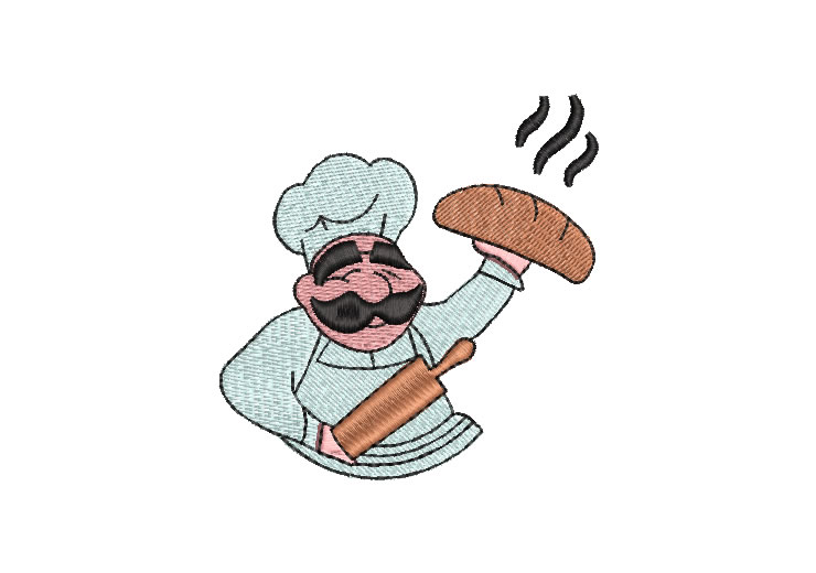 Chef with Bread Embroidery Designs