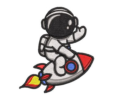 Child Astronaut Riding Rocket Embroidery Designs